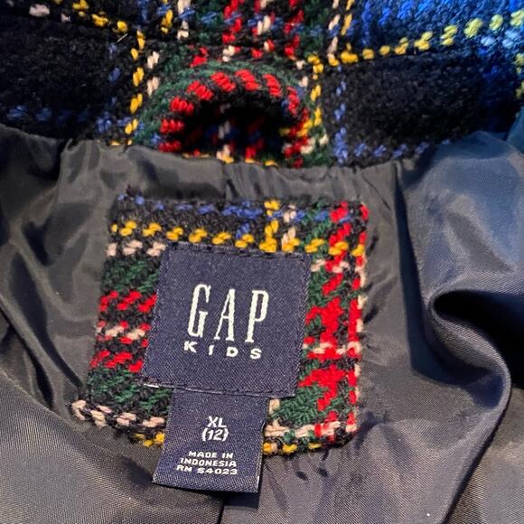 Gap Kids Plaid Wool Pea Coat Like New Condition XL Size 12 - Picture 4 of 8
